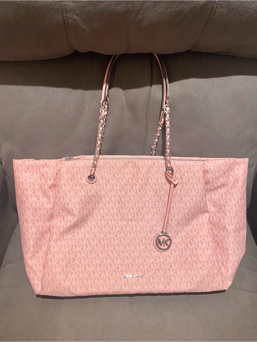 MICHAEL KORS Georgia Large Nylon Top Zip Tote Shoulder Purse PINK